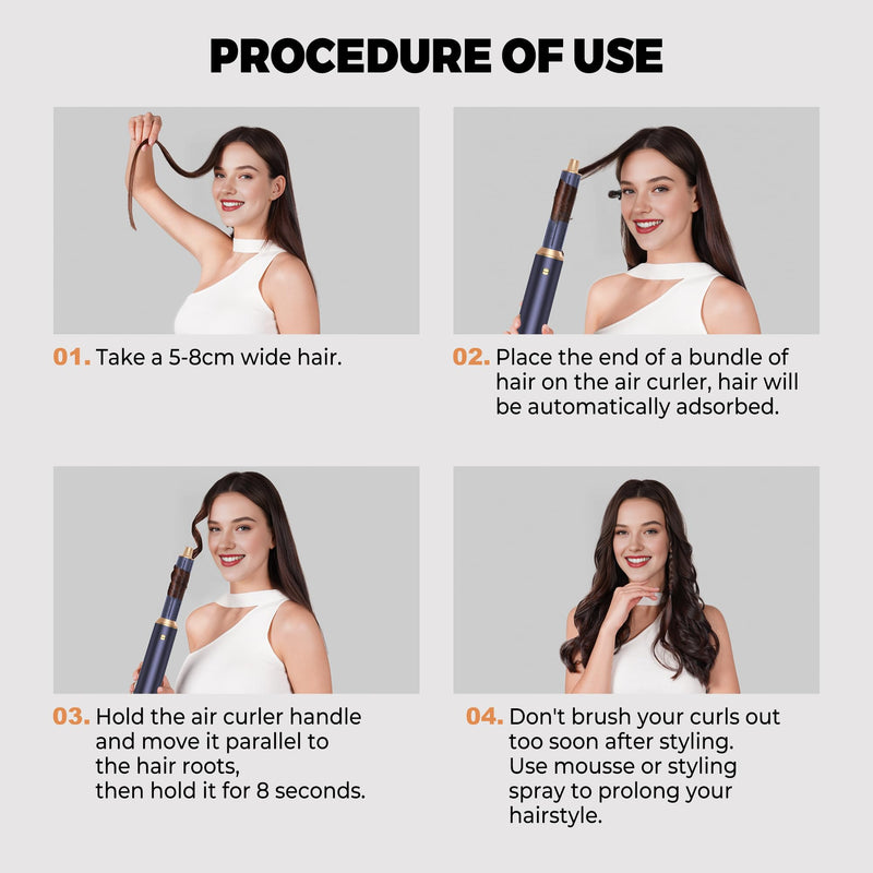 5 in 1 Hair Styler Airbrush Hairstyer Air Brush 5 in 1 Air styer | Airstyler Multi-Blow Dryer Brush Set with Curl, Straighten, Wavy, Smooth, Magic Styler for All Hair Types and Lengths Blue Gold