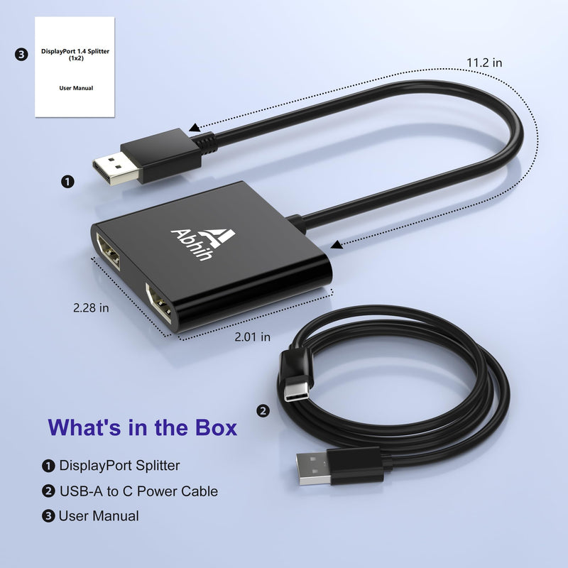 DisplayPort to Dual DisplayPort Adapter, DisplayPort Splitter 1 in 2 out | DP 1.4 MST Hub, DP Splitter for Dual Monitors SST/MST Extended Display, for PC/Laptop/Desktop Graphics Card with NVIDIA AMD