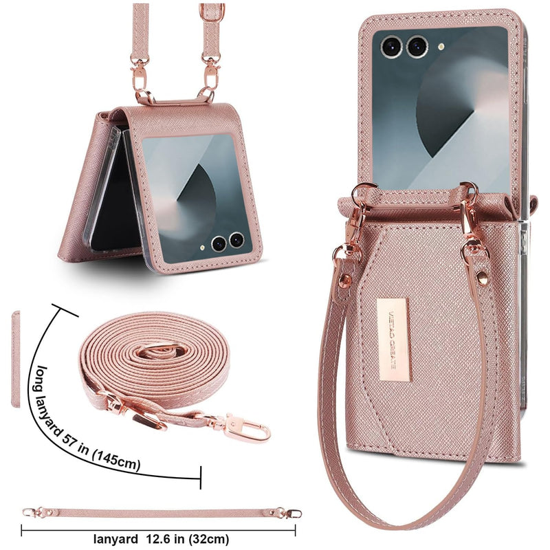 for Samsung Galaxy Z Flip 8 Wallet Case with Built-in Leather Cash Slot and Credit Card Holder. Wristlet Strap and Hinge Protection, Carrying Handbag Phone Case for Women Ladies.(Pink) Pink