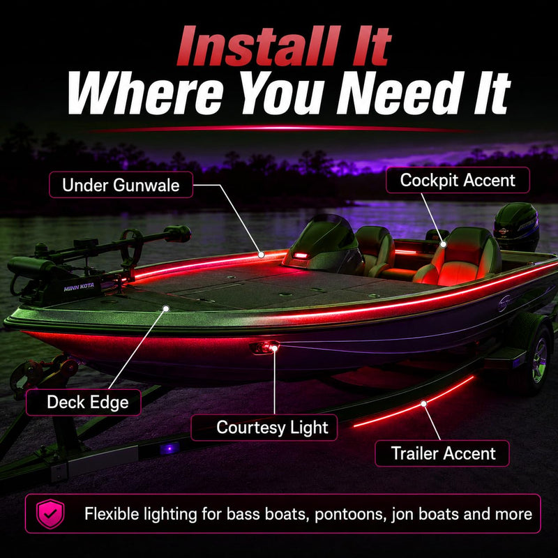 Shangyuan Marine LED Strip Lights with Battery Box for Pontoon Under Deck Lights, Battery Operated Boat Interior Lights for Fishing Sailboat Kayak, Boat Accessories, 5m (16.4ft) (red) Red