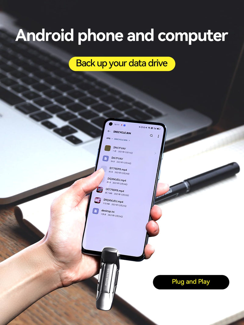 MOVE SPEED 1TB Solid State Flash Drive 570MB/s High Speed USB Drive with Type C + USB 3.2 Drive Dual Port, Thumb Drive Compatible with iPhone 15, 16,17 Series/Android/Phone/MacBook/Audio/Smart TV