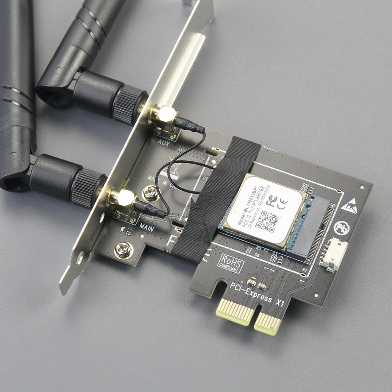 GLOTRENDS WA01 M.2 E Key to PCIe X1 WiFi Bluetooth Adapter for M.2 WiFi 4/5/6/6e/7/Coral TPU Module, with 6-dBi SMA Antenna Kits M.2 Key E to PCIe