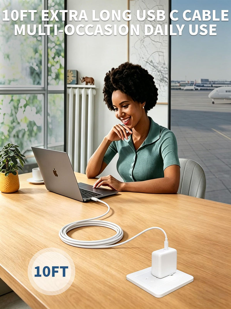 Mac Book Air Charger,Apple 30W USB C Power Adapter With 10FT USB C-C Cable, Foldable Block Macbook USB C Charger Fast Charging for Macbook Air M5/M4/M3/M2/M1,iPhone 17 Pro Max/16 Pro/15, iPad/Air/Mini
