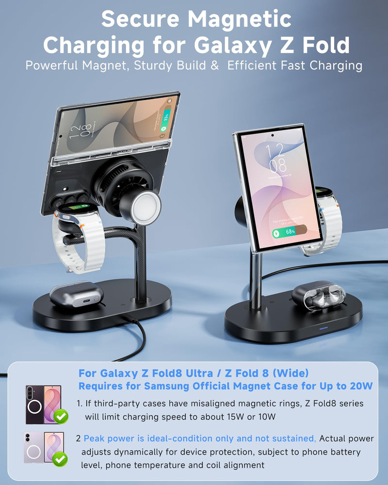 Qi2.2 25W Magnetic Wireless Charging Station for Samsung TEC Active Cooling | For Galaxy Z Fold 8 Ultra/Fold8 Wide/S26 Ultra/iPhone17, 3-in-1 Fast Charger Stand for MagSafe (Not for Watch 9/Ultra 2)