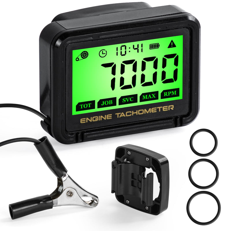 Small Engine Tachometer, Digital Tachometer Tach Gauge with Clip, Inductive Hour Meter Battery Replacement for Gas Small Engine Cropper Generator Lawn Mower RV Chainsaws Outboard Motor