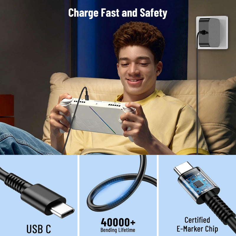 65W 60W USB C Charger Compatible with ROG Ally X/Steam Deck/Legion Go S | For Asus ROG Xbox Ally X/Switch/Lite/OLED/MSI Claw/GPD Win/Onexplayer Gaming for Laptop Type C Fast Power Adapter