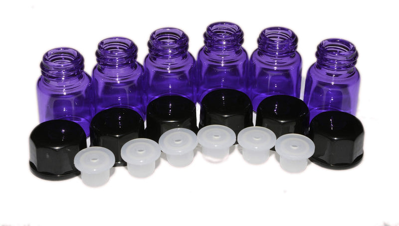 100pcs 2ml (5/8 dram) Purple Mini Glass Bottle 2cc Purple Sample Vial Small Essential Oil Bottle Travel Must + one 7 Chakra Bracelet with Lava Beads for essential oil diffusing