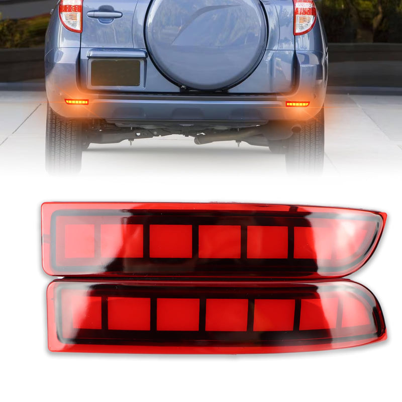  [AUSTRALIA] - Full LED Rear Bumper Reflectors Fog Brake Tail Light Lamps Compatible with Toyota Rav4 2006-2012/Scion xD 2008-2014 Turn Signal Feature Accessories (Red) Red