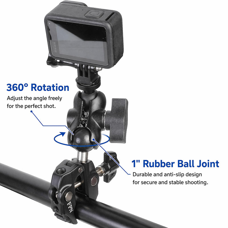 Aluminum Alloy Handlebar Clamp Mount with 1" Rubber Ball for 0.5-1.77 inch Rails, Compatible with RAM Mounts B Size Double Socket Arm, for Motorcycle, Bike, ATV