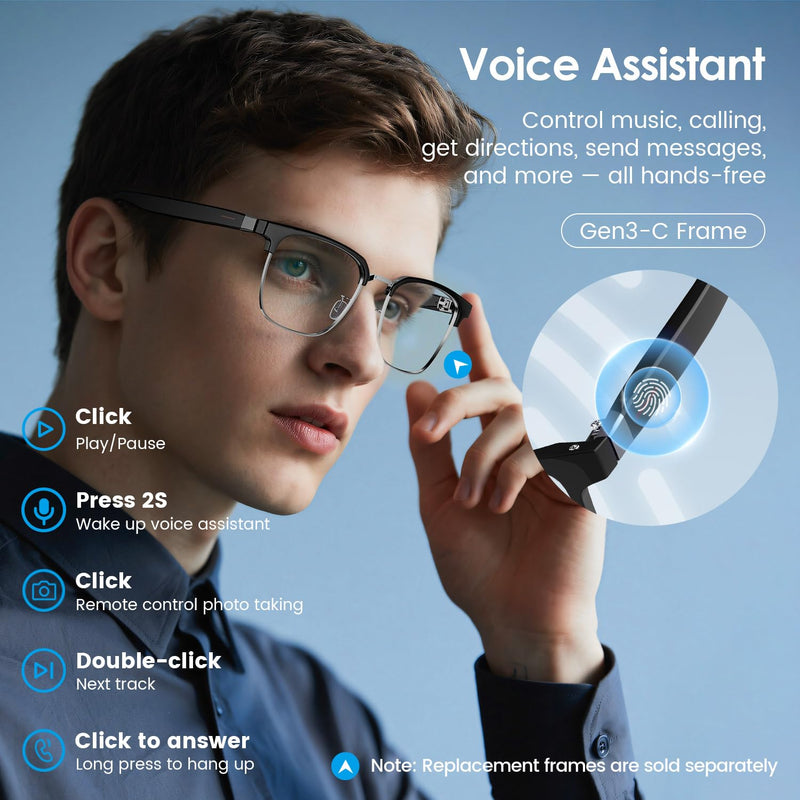 Gen3 Smart Translation Glasses – Bluetooth Glasses with Dual Temples (Bluetooth+Standard), Real-Time AI Interpreter, Touch Control, Voice Assistant – Lightweight for Travel, Work, Business Black Gen3 Glasses Set