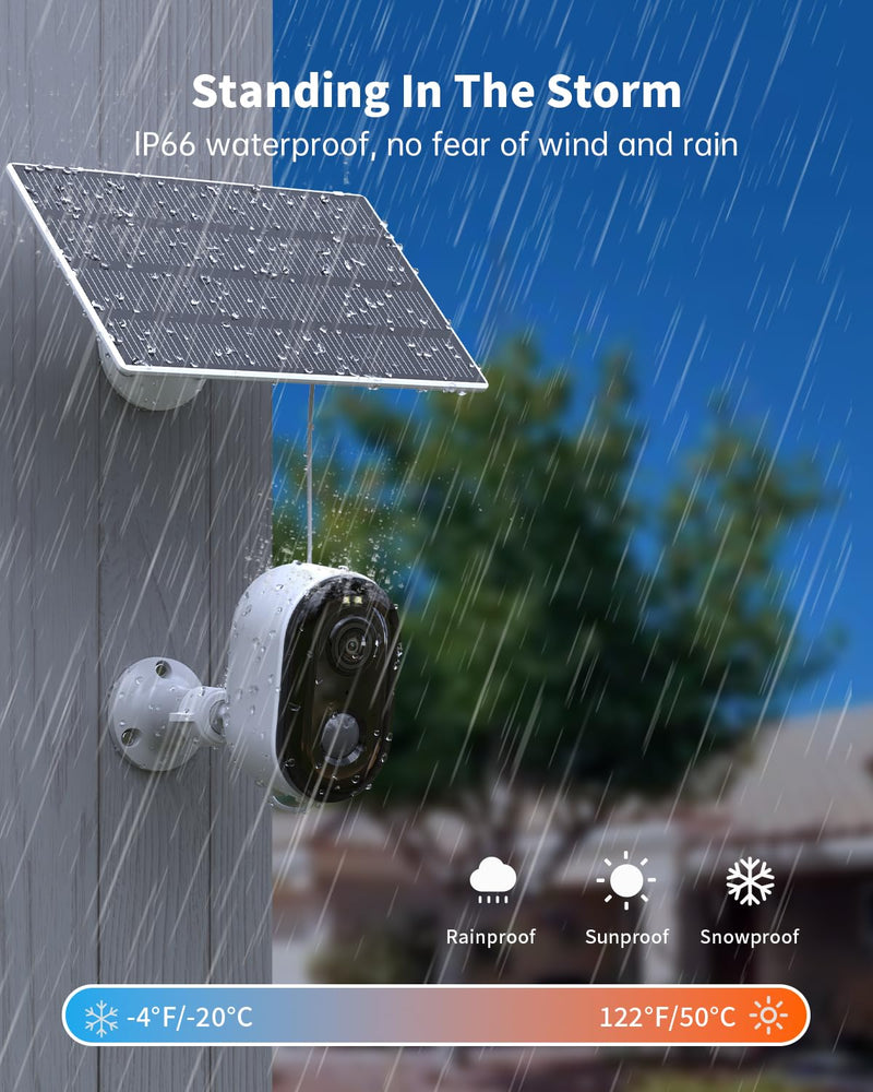 Security Cameras Wireless Outdoor, Solar Battery Powered 2k Color Night Vision, AI Motion Detection, IP66 Weatherproof, 2-Way Talk, SD/Cloud Storage, 2.4Ghz WiFi Cameras for Home Security (2 Pack) 2 Pack