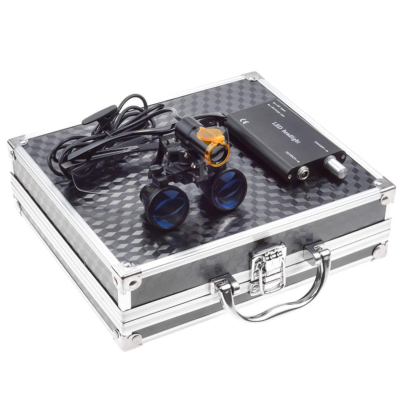3.5X Binocular Loupes Magnifying Glasses + 5W Magnifying Lamp LED Headlamp with Filter Aluminum Box Black