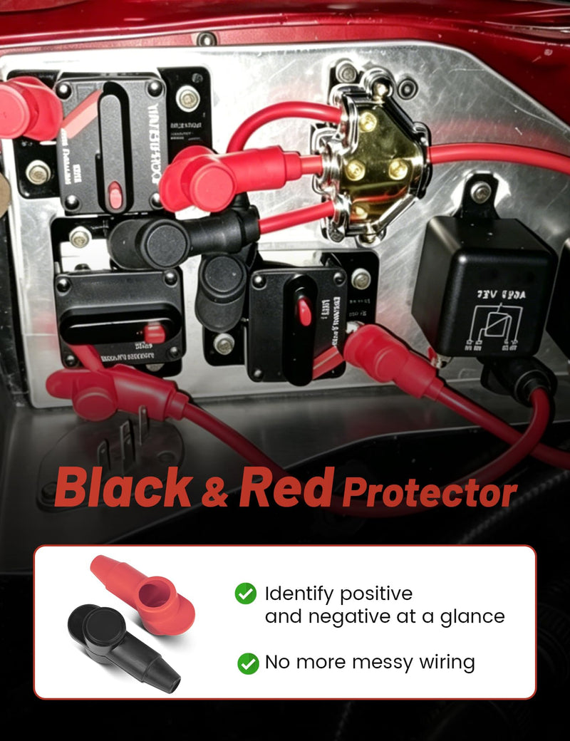 RED WOLF Silicone Battery Terminal Cover for 10-4AWG Wire, 8 Pack | For Positive & Negative Terminals, Insulated, Flame-Retardant, Tear-Resistant, Neat wiring, For Motorcycle Car Marine 10-4 AWG