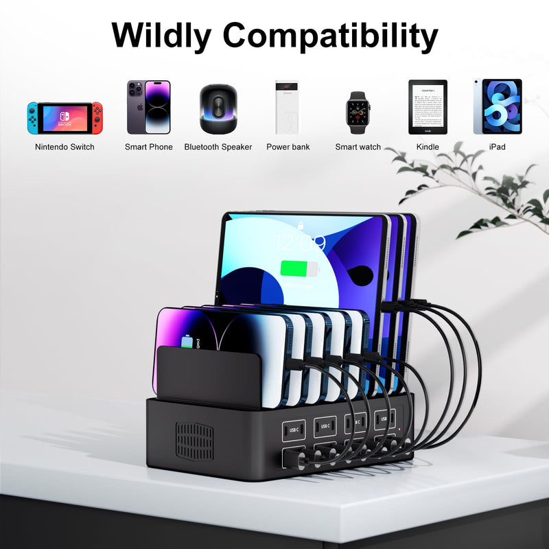 150W/35A Charging Station for Multiple Devices, 16 Port USB C Fast Charging Station with Adjustable Dividers - Organizer Charging Dock for Smartphone, iPad, Kindle, Tablet & More