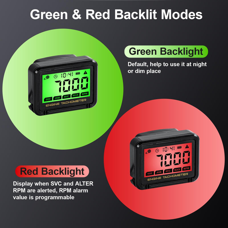 Small Engine Tachometer, Digital Tachometer Tach Gauge with Clip, Inductive Hour Meter Battery Replacement for Gas Small Engine Cropper Generator Lawn Mower RV Chainsaws Outboard Motor