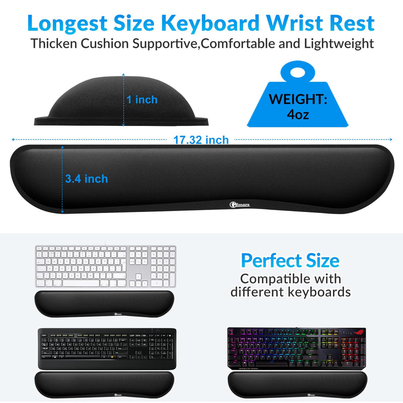 Gimars 63D High-Density Thicken Memory Foam Keyboard Wrist Rest, 17.3'' Enlarge Ergonomic Wrist Rest with Anti-Slip Rubber Base for Typing Pain Relief, Office, Gaming, Computer, Laptop, Mac, Black