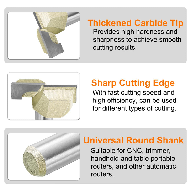 HARFINGTON 2pcs Bottom Cleaning Router Bit 1-3/4" Diameter 1/2" Shank Carbide Tipped Cutter Surfacing Planing Router Bits for Woodworking Planing 1-3/4" x 1/2" 2