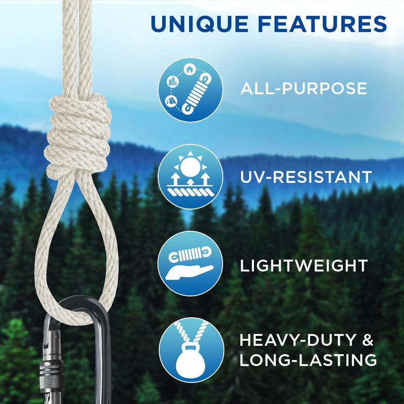 TECEUM 500lb Cotton Rope 3/16” (5 mm) – 50 FT | 100 FT– Strong All-Purpose Braided Rope – Natural Cotton – for Crafting, Сamping, Clothes Line, DIY, Indoor & Outdoor Use – Natural 50 feet