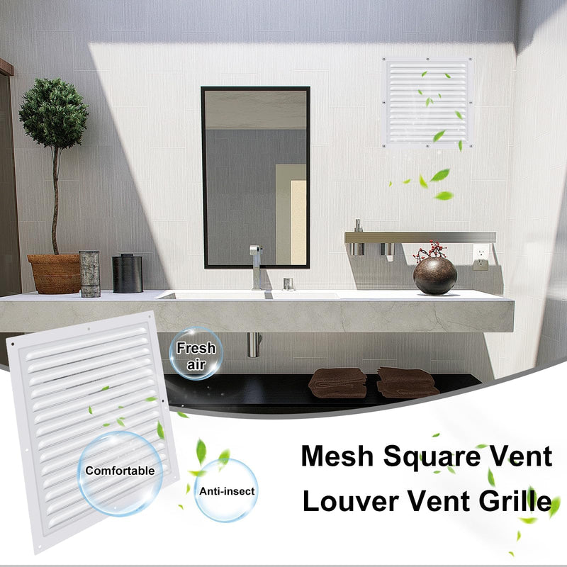 2 Pcs 12" x 12" Gable Vent Shed Attic Vent with Screen Mesh Square Metal Vent Covers Vent Grille for Exterior Door House Attic Garage Ceiling, Boost Ventilation and Guard Against Moisture (White) White