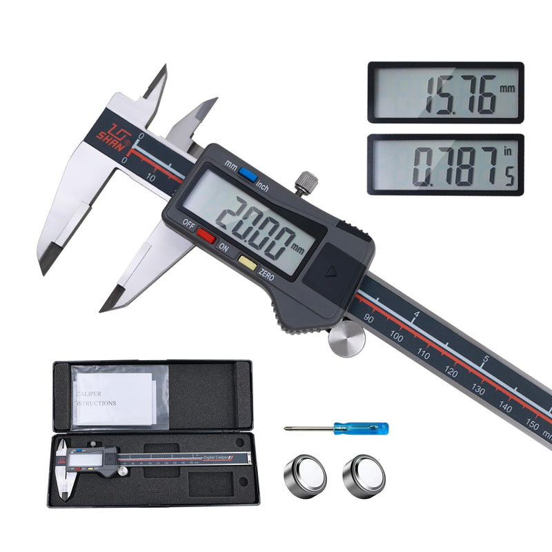 Digital Caliper, 0-6 Inch/150mm Stainless Steel Vernier Caliper Digital Micrometer with Large Screen, Easy Switch from Inch Metric Fraction, Equipped with A Data Output Port 131-320N