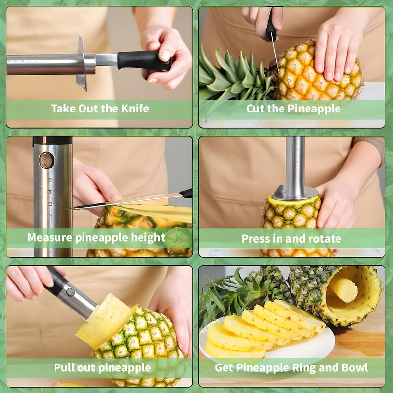 YYP Pineapple Corer and Slicer with Measurement Marks – Stainless Steel Pineapple Cutter for Perfect Pineapple Rings & Effortless Cutting (Black) Black