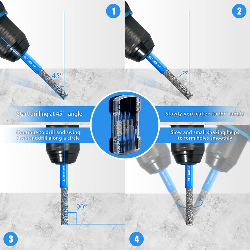 Diamond Drill Bits Set for Ceramic, Porcelain, Glass, Marble, Tile, Granite, Stone and More - 10pcs Tile Drill Bits for Efficient, Precise Drilling and Milling Set4-(3/16"D to 3/8"D)-10Pcs