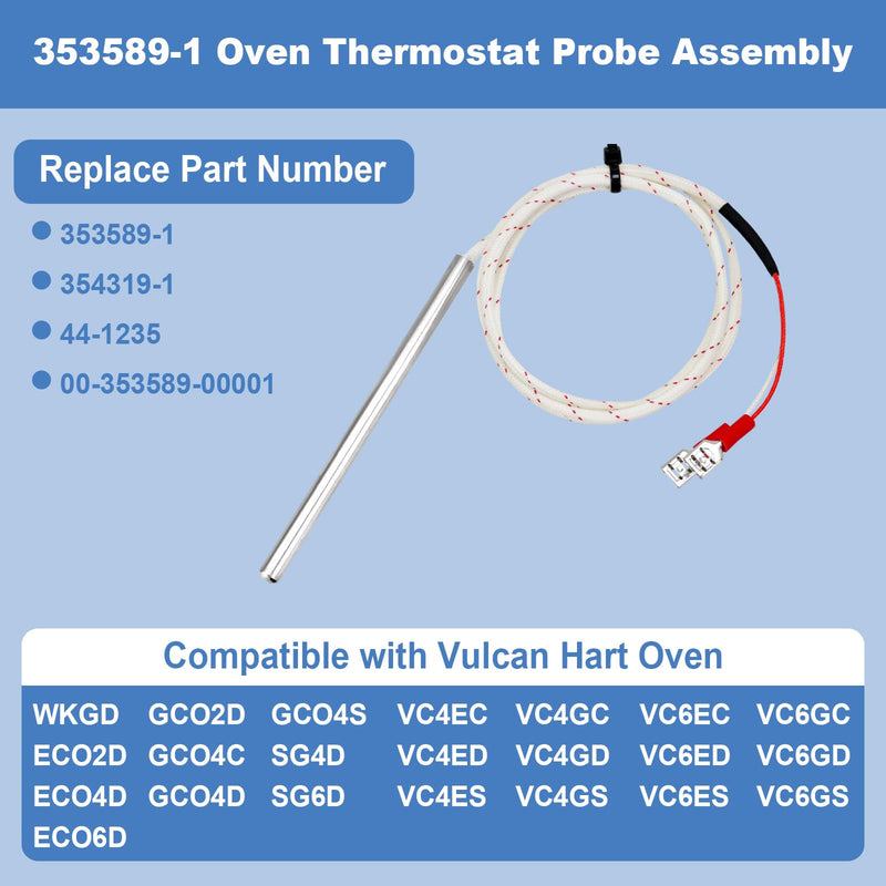 353589-1 Oven Temperature Sensor Probe Compatible with Vulcan Hart Commercial Ovens WKGD ECO2D ECO4D ECO6D GCO2D GCO4S SG4D SG6D VC4EC VC4GD VC4GS VC6EC VC6ED, Replacement 00-353589-00001 354319-1