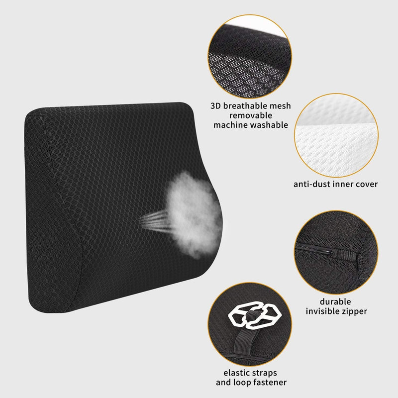 Memory Foam Lumbar Support Pillow for Car - Mid/Lower Back Support Cushion for Car Seat (Black) Black-s