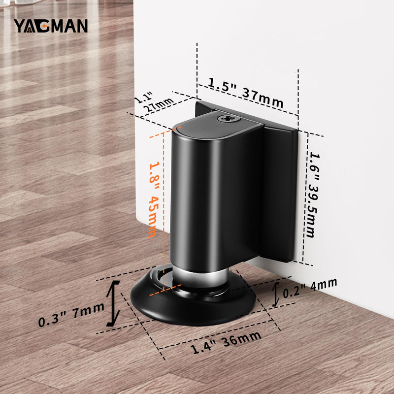 2 Pack Magnetic Door Stopper Floor Mount, No Drilling Adhesive Door Holder, Retractable Magnetic Door Stop, Keep Door Open, Windproof Door Catch for Home, Pet and Renters, Black 2