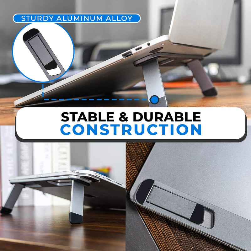 Laptop Riser for Desk – Aluminum Foldable Laptop Stand for 10”-16” Models Including MacBook, MacBook Air, iPad, HP and More – Self-Adhesive Portable Laptop Stand with Non-Skid Feet Space Grey