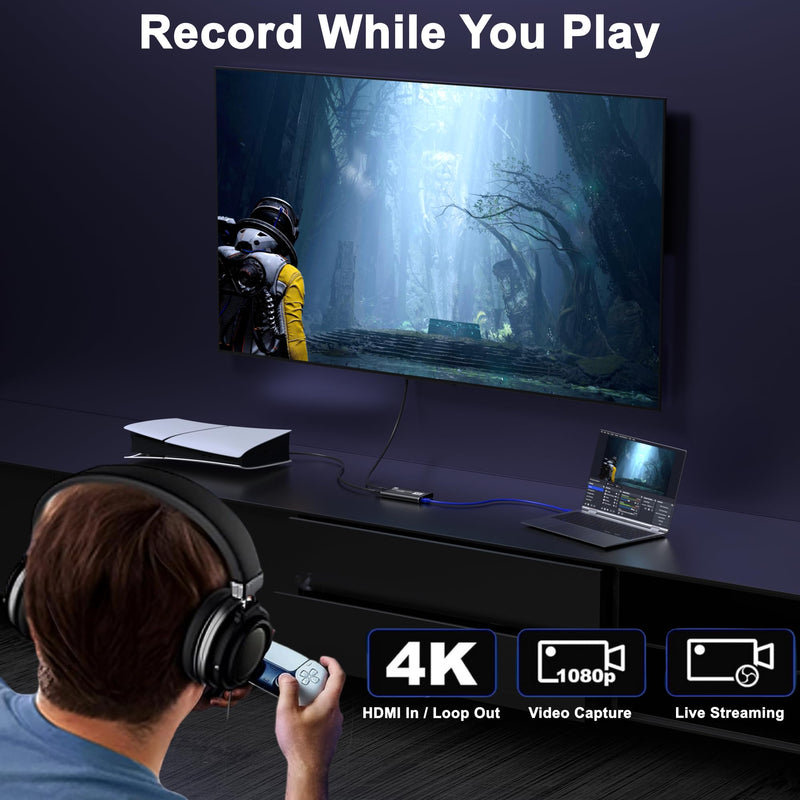 4K HDMI Capture Card, USB 3.0 Video Capture Card for Streaming | Wide Device Compatibility, OBS Compatible, 1080P 60FPS Recording Support