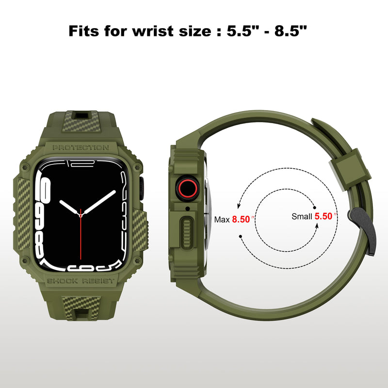 GELISHI Bands Compatible with Apple Watch 9/8/7 45mm, Rugged Men Sport Band with Protective Case for Apple Watch SE 44mm Series 6/5/4/3 42mm Army Green