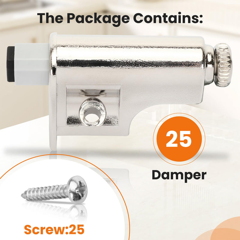 25 Pcs Soft Close Damper for Cabinet Doors/Wardrobe Doors,Adjustable Hydraulic Buffer,Noise Reduction & Smooth Closure,Universal Fit for Kitchen, Bathroom & Furniture（Includes Matching Screws） 25