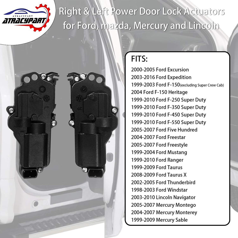 Power Door Lock Actuators Kit Left & Right Side | for Ford F150 F250 F350 F450 Excursion Expedition Mustang & More | Replaces# 6L3Z25218A43AA, 6L3Z25218A42AA 2 PCS Black
