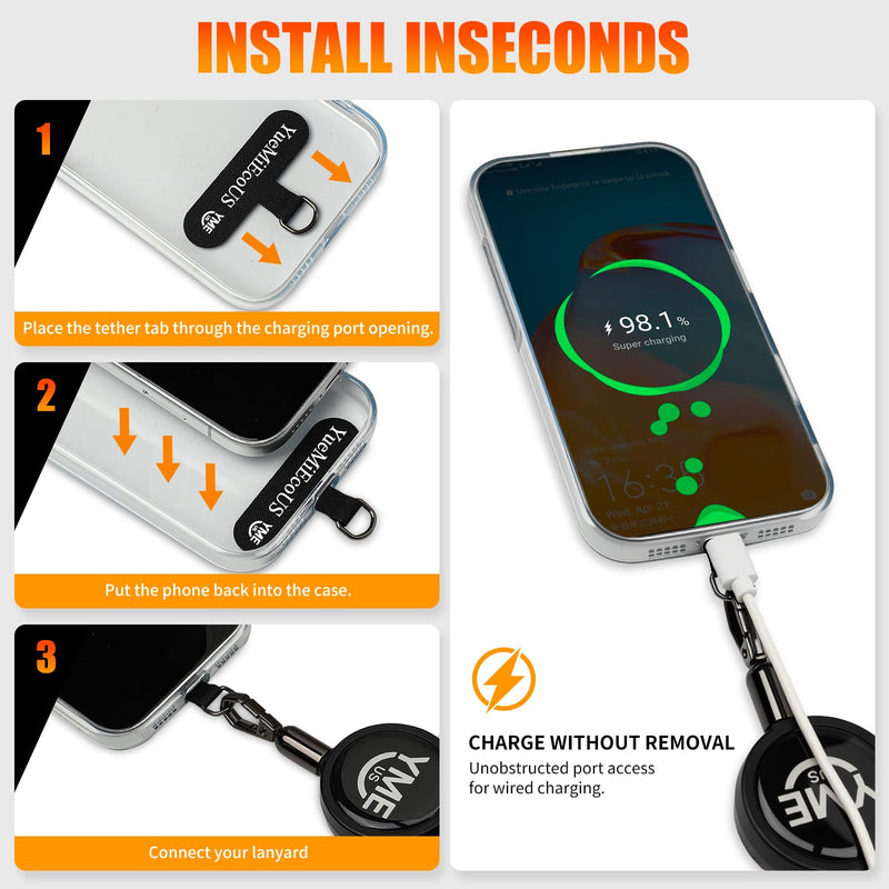 Anti-Theft Retractable Phone Lanyard and Phone Tether, 1 Pack | Triangle locking carabiner, phone strap and universal anchor with 28 in steel cord for travel, hiking, skiing and outdoor use Triangle Black 1