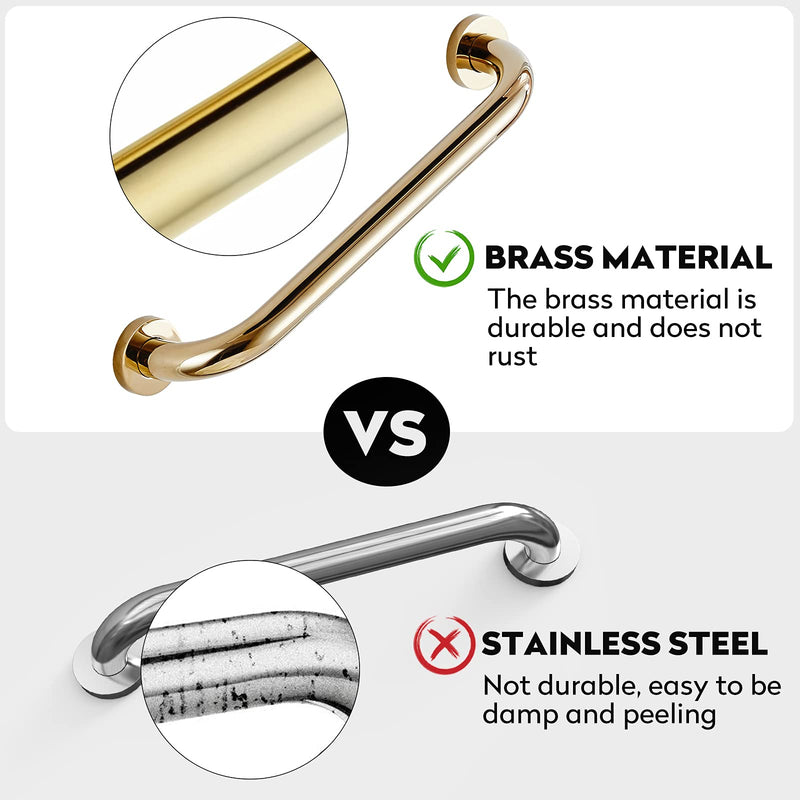 WINCASE Gold Grab Bars for Bathroom, Shower Handle 16 Inch, Bathtub Anti Slip Handrail Safety Polished Brass Wall Mounted with Concealed Screws Gold 16inch