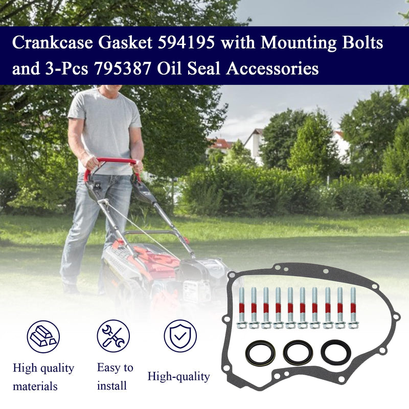 Crankcase Gasket 594195 with Mounting Bolts and 3-Pcs 795387 Oil Seal Accessories,Compatible with B&S Small Gasoline Engines,Replacement for 591911 697227 690945 273488