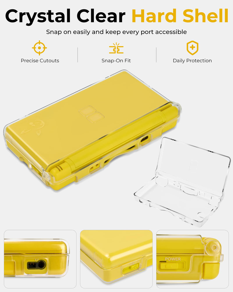 DS Lite Charger and Case Bundle, USB C to DS Lite Charging Adapter, Clear Crystal Case, 2 Sets of Screen Protectors, 4 Stylus Pens for Nintendo DS Lite NDSL