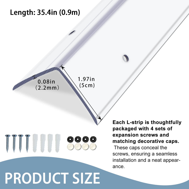  [AUSTRALIA] - Pre-Drilled Wall Corner Protectors, 2pcs x 35.4''L x 1.97''W Clear Screw Fixing Anti-Impact L-Shape Protective Edge Shields & Guards for Door Frame, Sharp Wall
