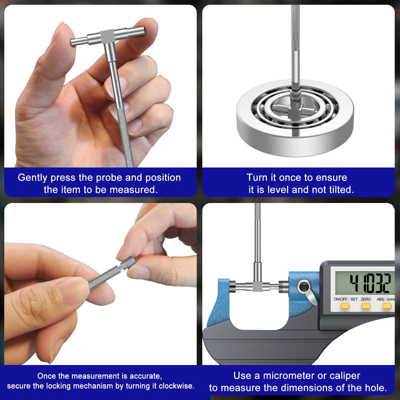 HDLNKAK Telescoping Gage Set, 6 Pack Stainless Steel T - Bore Hole Gauges, Range 5/16" - 6", Telescopic Bore Gauge, Measurement Tool for Precision Parts to Large Machinery.