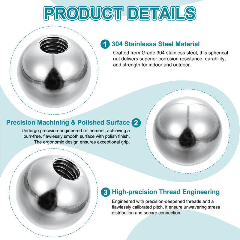 PATIKIL M6x50mm Ball Nuts Knob, 1pcs 304 Stainless Steel Round Solid Blind Hole Decorative Screw Cap Cover Machinery Handle Hardware 1