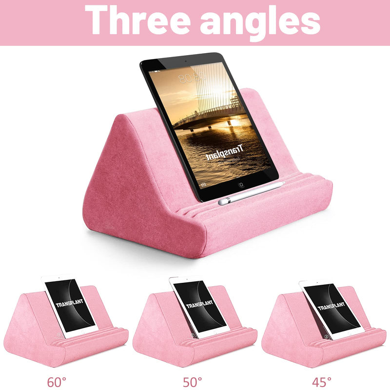 Soft Tablet Stand Pillow with Pocket,Adjustable 3 Viewing Angle,Lazy Holder for Bed Sofa,Compatible with iPads Tablets eReaders Smartphones Books Magazines Light Pink