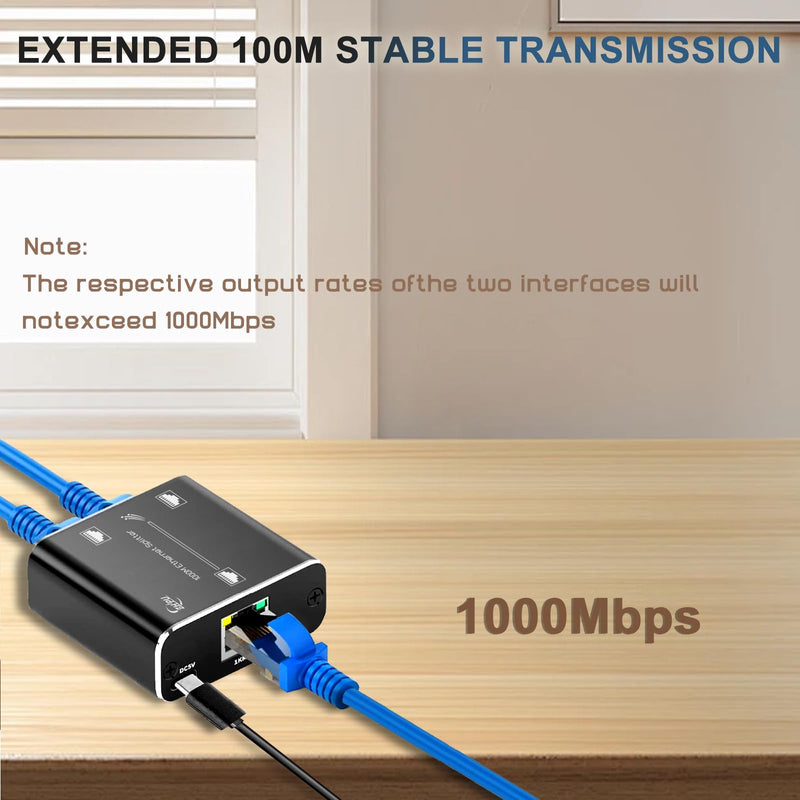 Ethernet Splitter 3Ports Switch 1 in 2 Out High Speed 1000Mbps RJ45 Ethernet Splitter LAN Splitter,Gigabit Internet Splitter with USB Power Cable for Cat5/5e/6/7/8 Cable