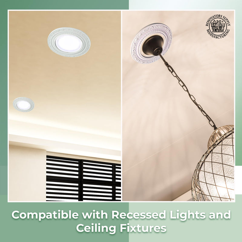 Renovators Supply Manufacturing Recessed Lighting Trim 10 in. Wide White Polyurethane Ornate Recessed Ceiling Light Trims Pack of 3 White - Rosette