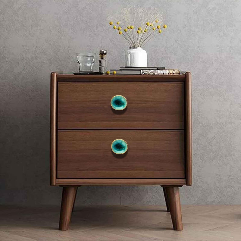 Perilla Home Set of 6 Ceramic Door Knobs - Decorative Round Door Knobs Handle with Screw | Cupboard Drawer Dresser Bedroom Kitchen Cabinet Wardrobe Pulls (1.65" x 1.5" x 1.25") (Nantes Turquoise)