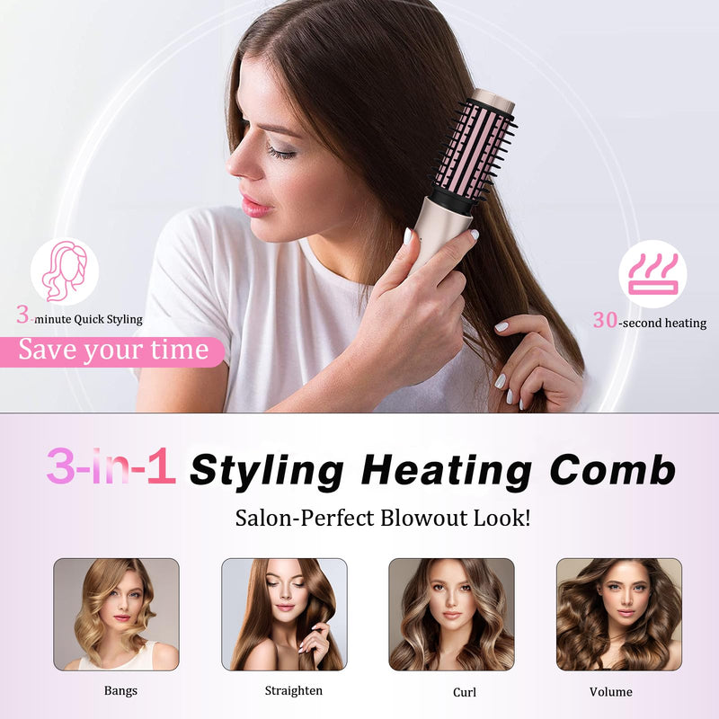Cordless Curling Brush, Travel Hot Brush Cordless Hair Curler Straightening Brushes, 7000mAh Portable Heated Curling Brushes USB Rechargeable Ionic Hot Air Styler for Hair Styling, Pink