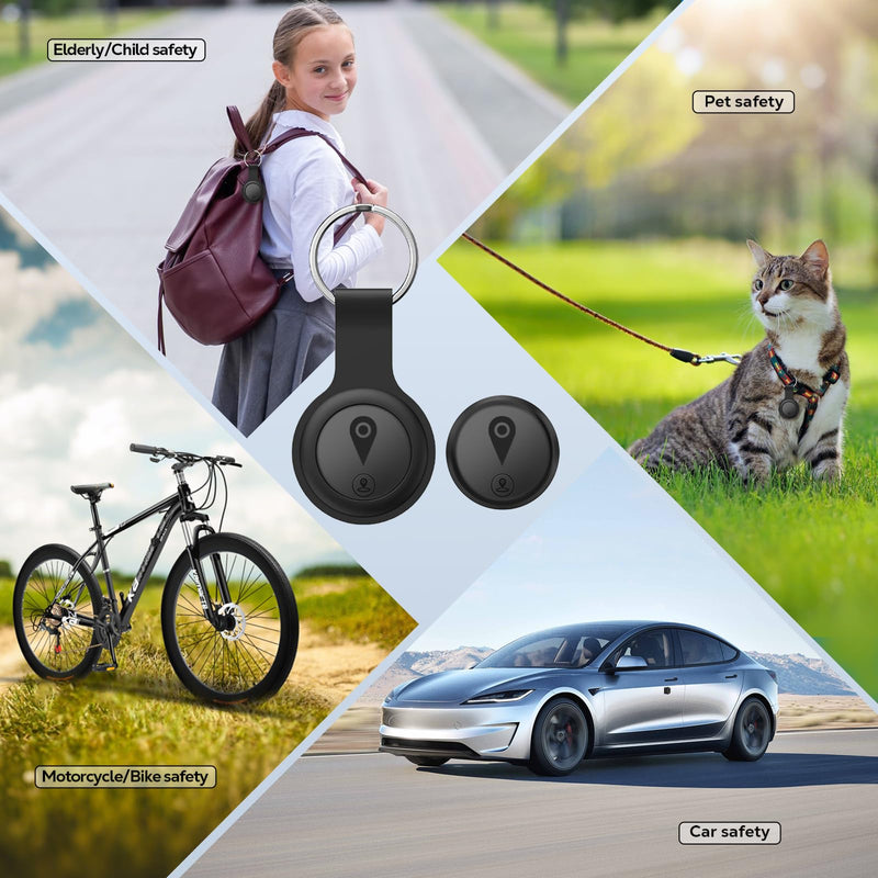 GPS Tracker for Vehicles,2 Pack Tracker Device for Vehicles for iOS Find My | Hidden Portable GPS Tracker for Cars Splashproof Available，No Monthly Fee Subscription No SIM Card Required - Black Grey