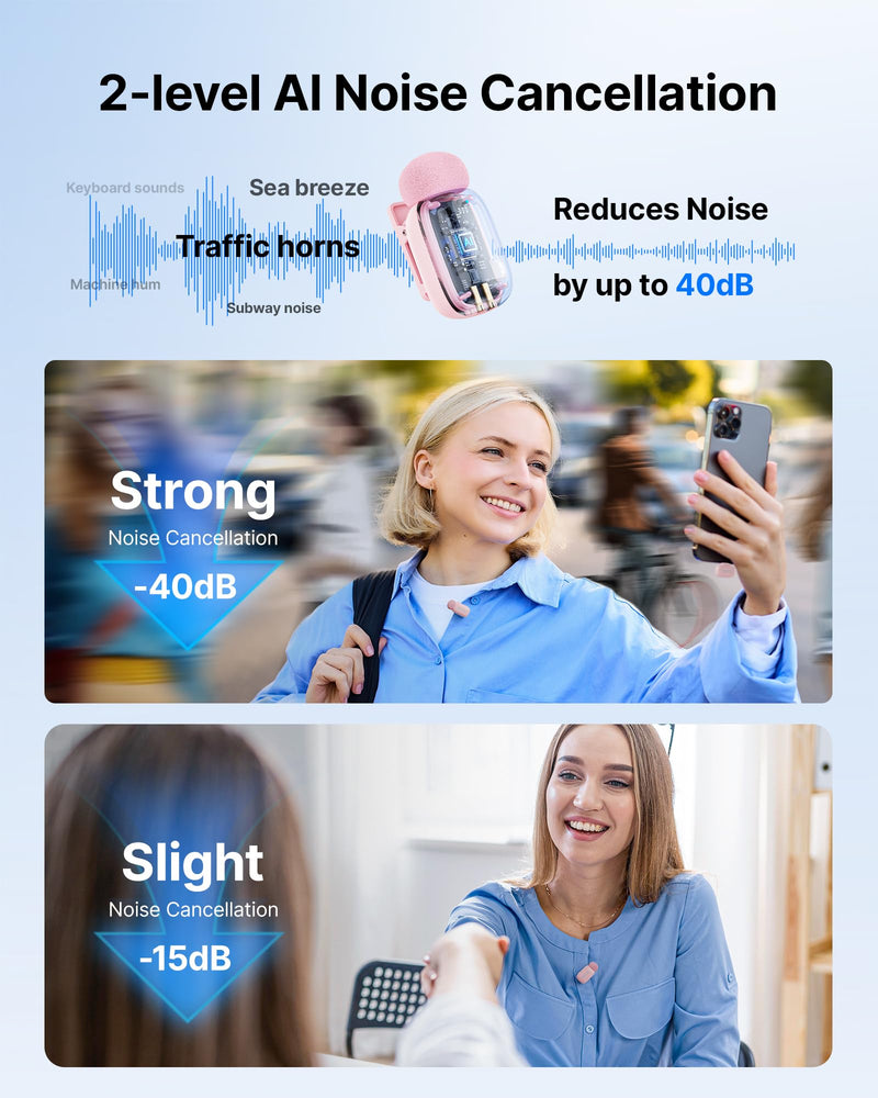 BOYA mini 2 Wireless Lavalier Microphone for iPhone15/16/17 & Android, Pink | AI Noise Cancellation, App Control, 30H Battery Life with Charging Case for Vlogging Interviews and Content Creation