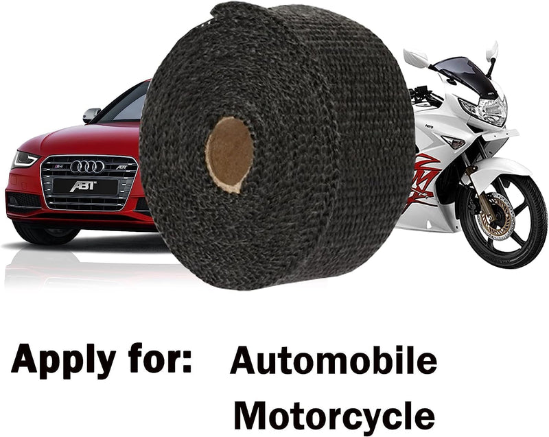 Deecam Exhaust Heat Wrap, 2'' x 16.5' Black Fiberglass Heat Resistant Exhaust Wrap Roll for Motorcycle, Car Exhaust Pipe Heat Insulation Muffler Tape with 10 Stainless Locking Ties 5M