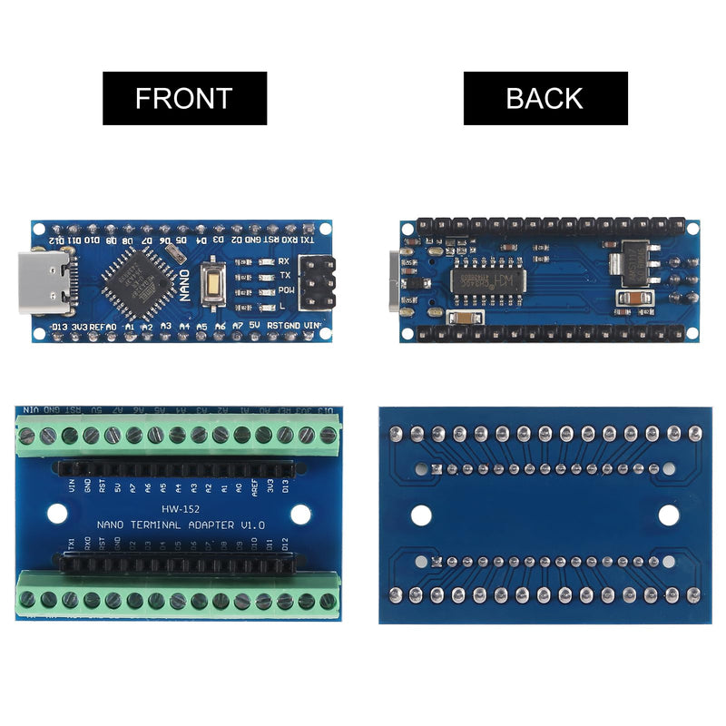 AITRIP 3Sets Type c Nano V3.0 Board ATmega328P, CH340G Chip 5V 16M with Nano V3.0 3.0 Controller Terminal Adapter Expansion Board Nano IO Shield Simple Extension Plate Compatible with Arduino Nano